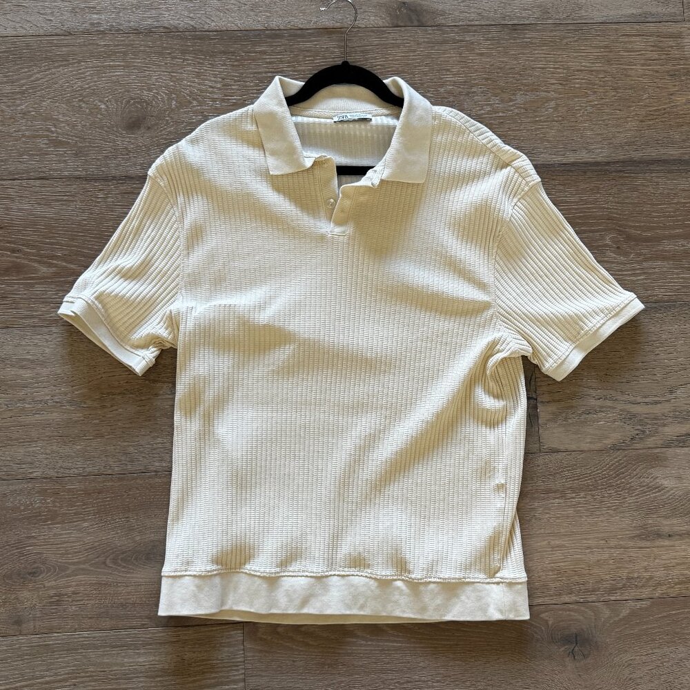 Zara Men’s Textured Polo Shirt Cream Ivory XL X-Large NWOT $60